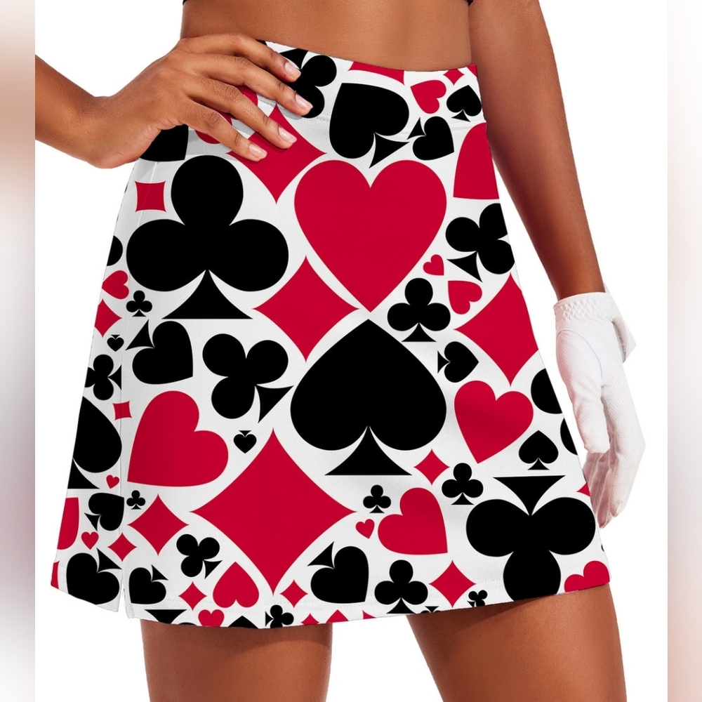 ​Golf Gentry Women's Poker Golf Skort - Hearts & Spades Print Athletic Skort